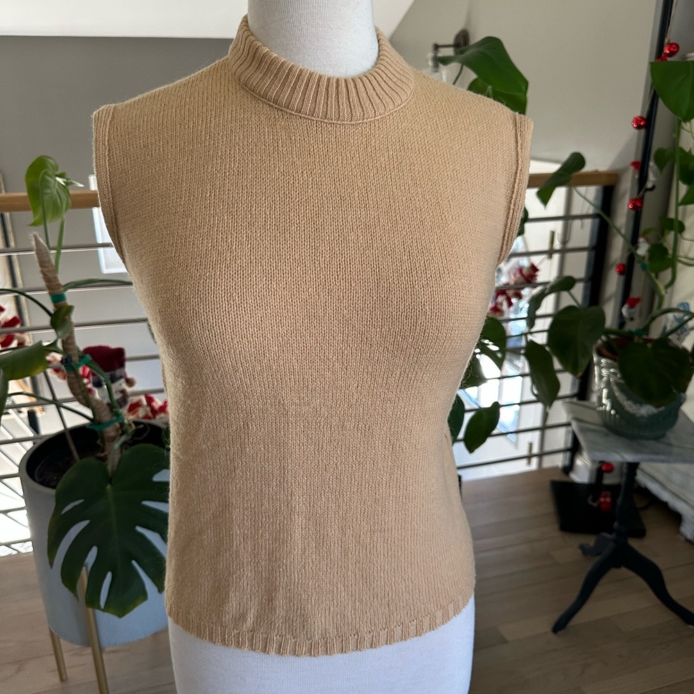 Vintage Wool Bobbie Brooks Sleeveless Beige Turtleneck Sweater